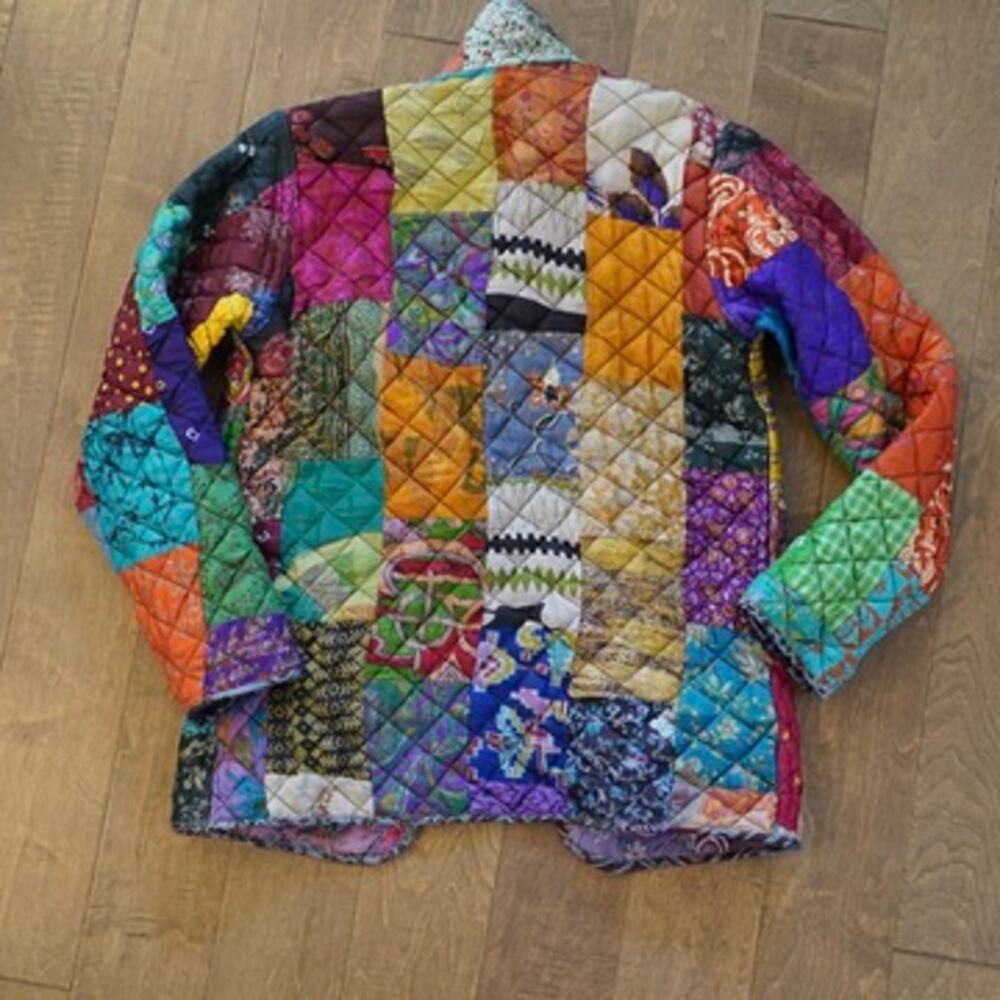 C:Eed Silk Patchwork Colorful Reversible Quilted … - image 4